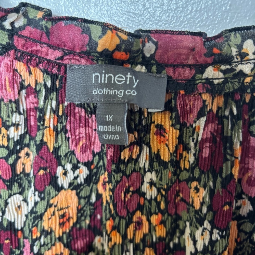 Ninety Clothing Co Floral Boho Tunic Top Women’s 1X Multicolor Rayon 3/4 Sleeve - Picture 8 of 12